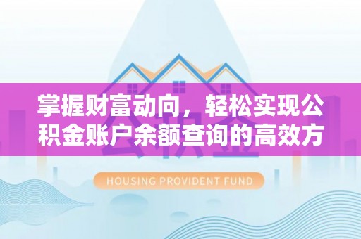 曹妃甸掌握财富动向，轻松实现公积金账户余额查询的高效方式